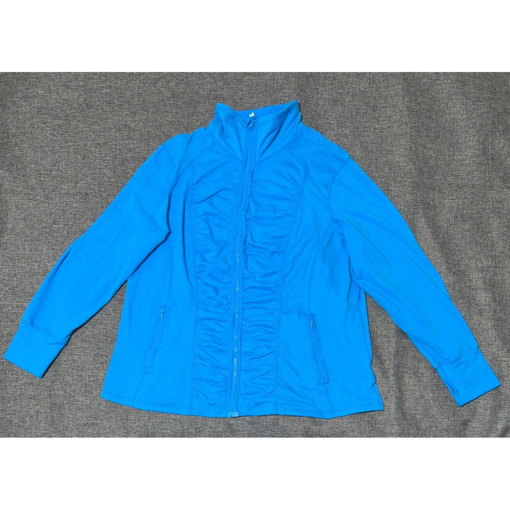 Play Fast Forward Womens 2X Full Zip Jacket Blue Ruched Front Thumbholes